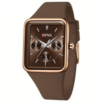 Relógio Quadrado De Quartzo Feminino Da Ofns, à Prova D'água Café