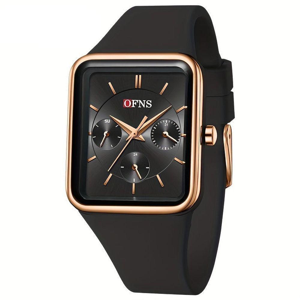Relógio Quadrado De Quartzo Feminino Da Ofns, à Prova D'água Rosa Preto - 1