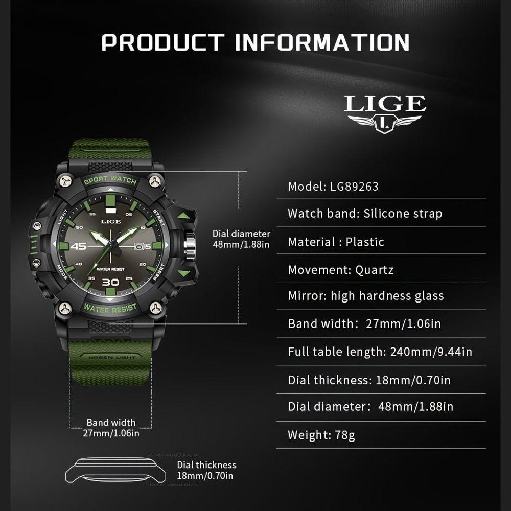 Relógio Lige Masculino Moderno Luminoso Analógico-digita Verde - 3