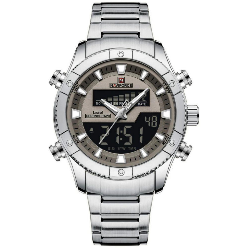 Relógio De Quartzo Eletrônico Luminoso à Prova Dágua Pulseira Aço Inoxidável Branco - 1