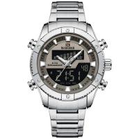 Relógio De Quartzo Eletrônico Luminoso à Prova Dágua Pulseira Aço Inoxidável Branco - 1