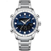 Relógio De Quartzo Eletrônico Luminoso à Prova Dágua Pulseira Aço Inoxidável Azul - 1