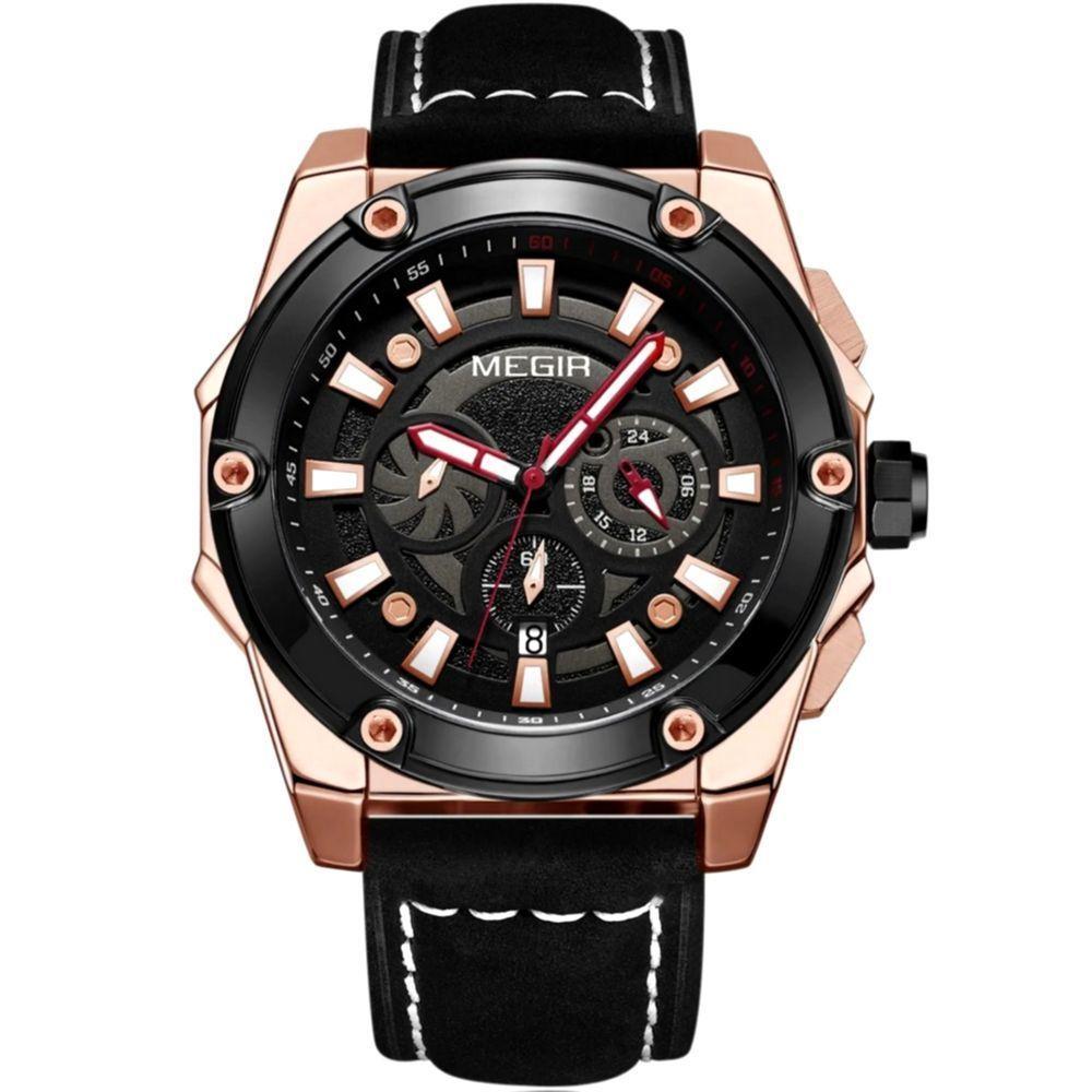 Relógio Masculino Casual Esportivo De Quartzo Com Cronógrafo Impermeavel Preto Rose - 1