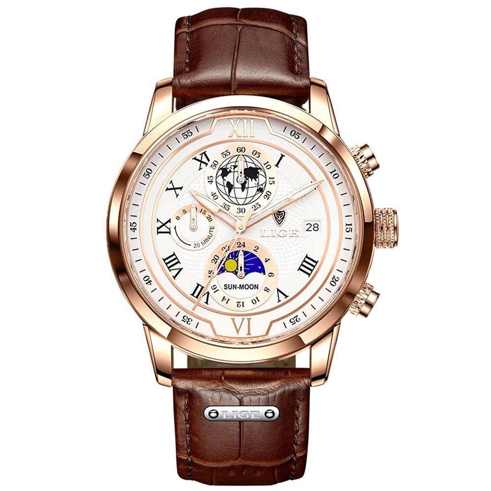 Relógio Masculino De Negócios Quartzo Esportivo à Prova D 'água Marrom - 1