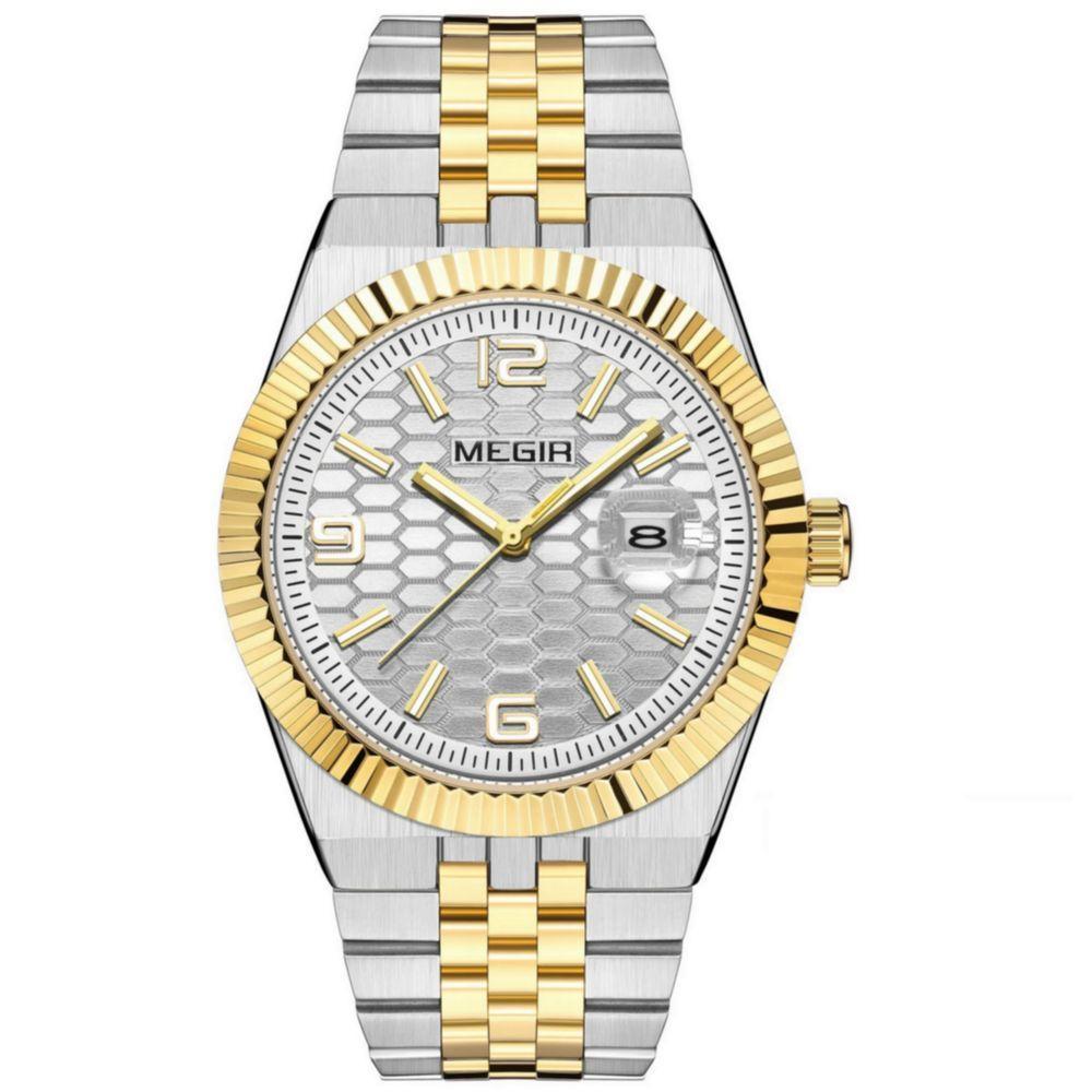 Relógio Masculino Pulseira De Aço Inoxidável Quartzo à Prova D´agua Casual Prata Dourado - 1