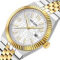 Relógio Masculino Pulseira De Aço Inoxidável Quartzo à Prova D´agua Casual Prata Dourado - 2