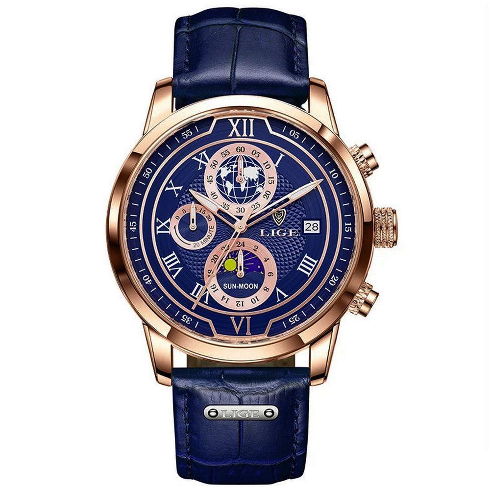 Relógio Masculino De Negócios Quartzo Esportivo à Prova D 'água Azul - 1