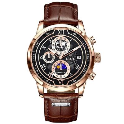 Relógio Masculino De Negócios Quartzo Esportivo à Prova D 'água Marrom Dourado