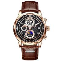 Relógio Masculino De Negócios Quartzo Esportivo à Prova D 'água Marrom Dourado - 1