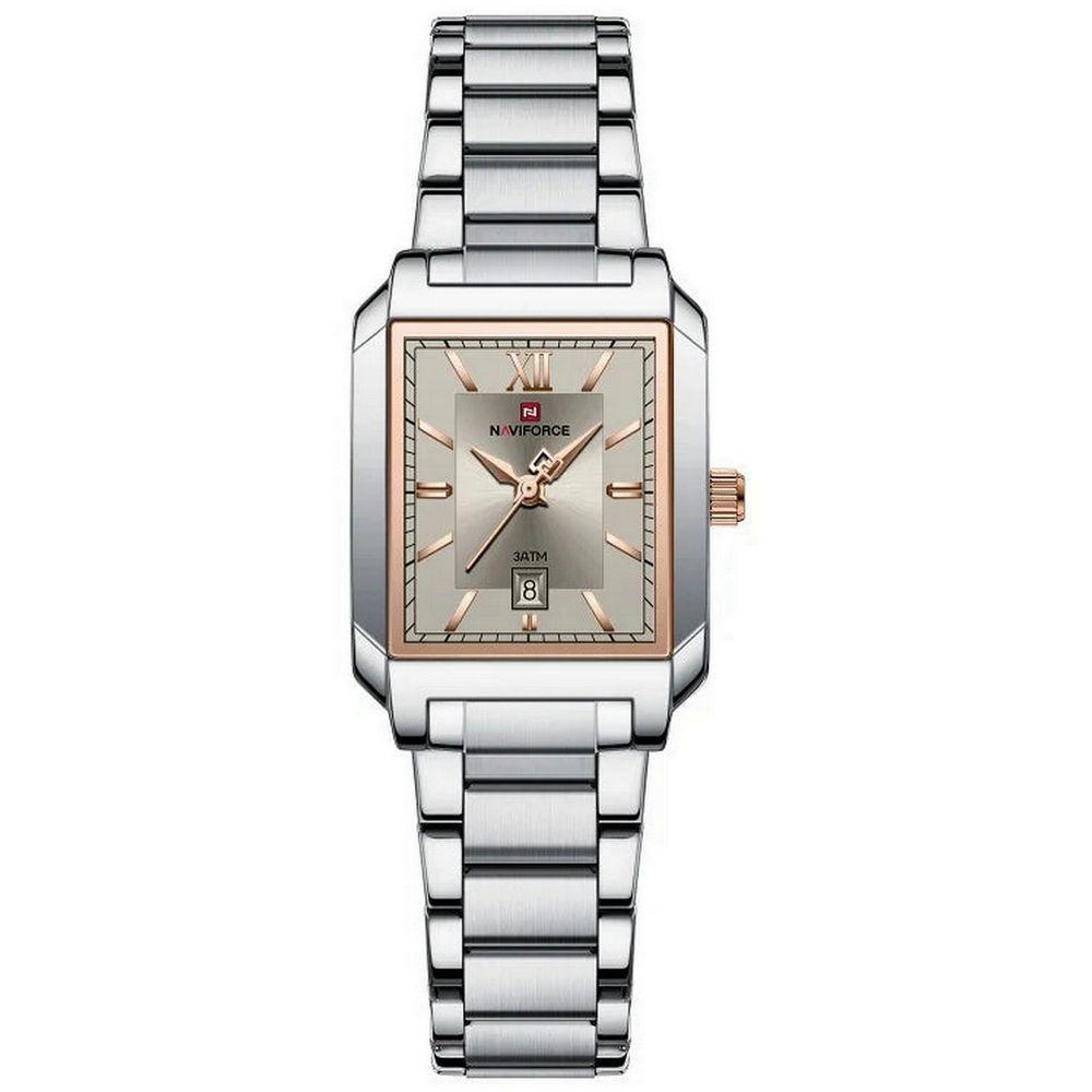 Relógio De Pulso Feminino Pulseira Aço Inoxidável Casual 30m à Prova D´agua Cinza Prata - 1