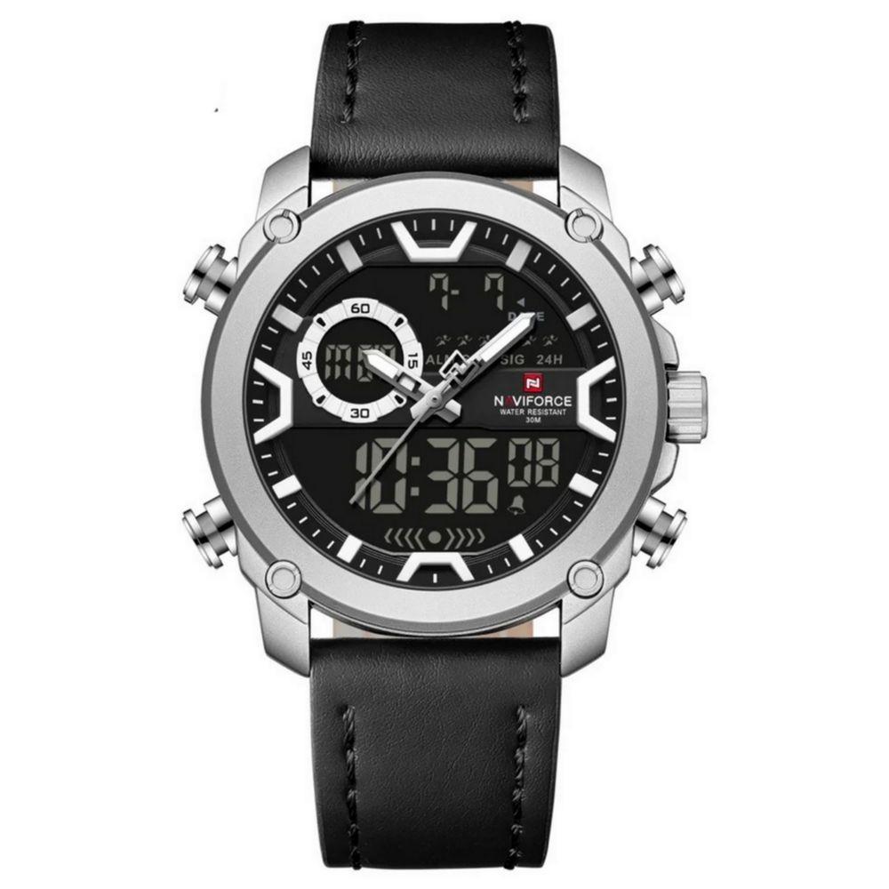 Relógio Masculino Negócios Casual Moda Dupla Exibição Esportivo Prata - 1