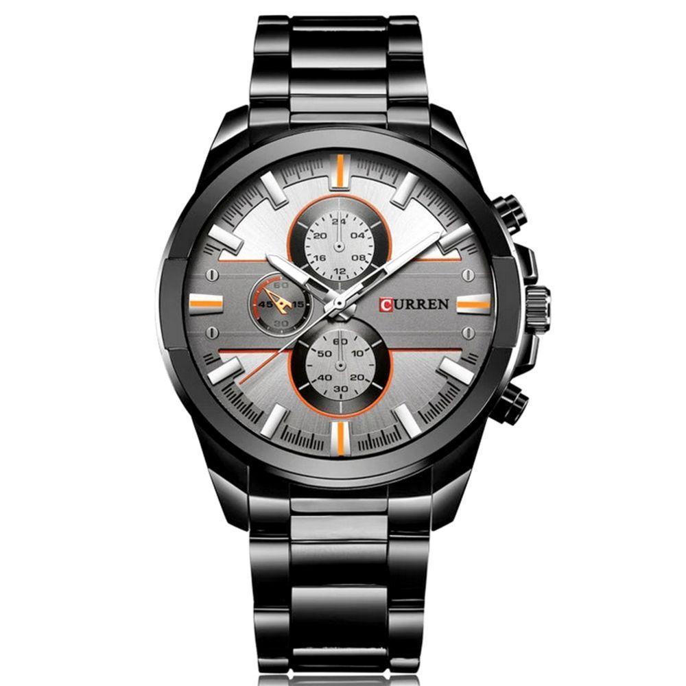 Relógio Masculino De Aço Inoxidavel à Prova D´agua De Quartzo Analógico Cinza Preto - 1