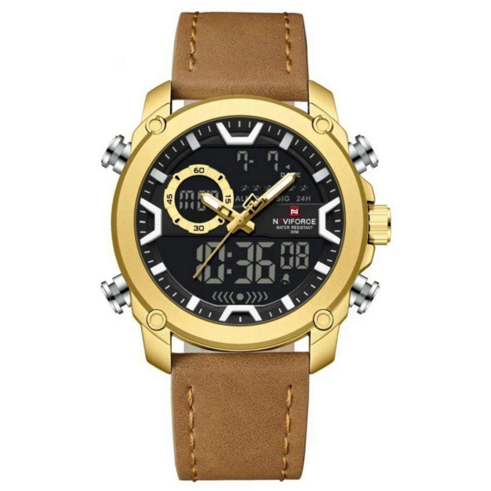 Relógio Masculino Negócios Casual Moda Dupla Exibição Esportivo Dourado - 1