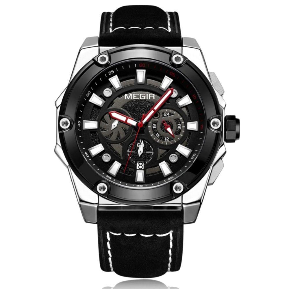 Relógio Masculino Casual Esportivo De Quartzo Com Cronógrafo Impermeavel Preto - 1
