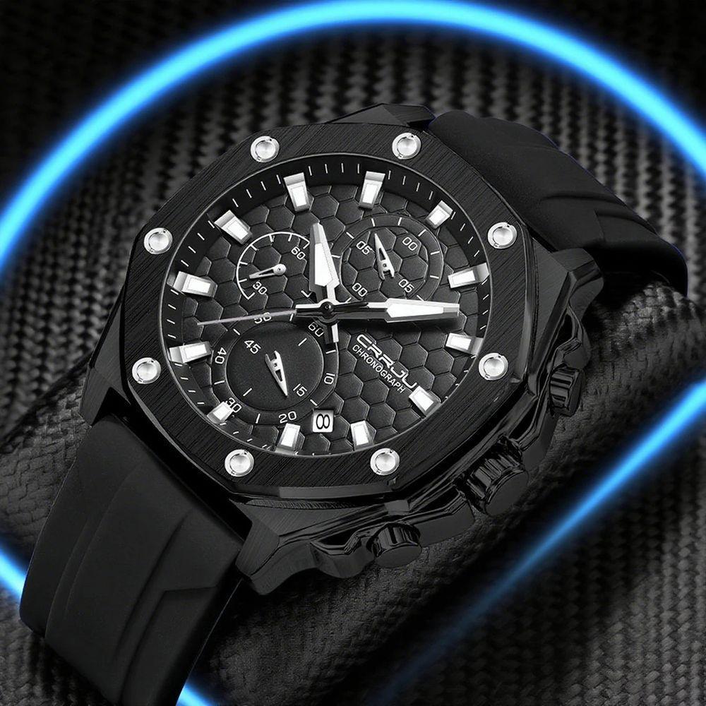 Relógio Masculino Esportivo Multifuncional Com Cronógrafo De Quartzo Impermeavel Preto - 2
