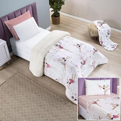 Kit Coberdrom + Jogo De Cama Bouti Kids Solteiro 04 Peças 100% Poliéster - Bailarina