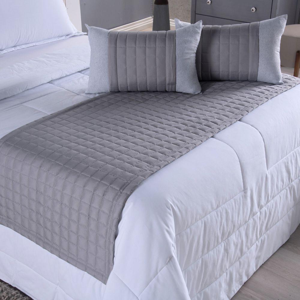 Cobre Leito Branco + Kit Peseira Matelado Copacabana Percal 300 Fios King 08 Peças 100% Poliéster - Branco-cinza - 3