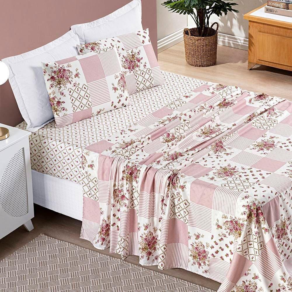 Colcha + Jogo De Cama Bouti Estampado Queen 07 Peças 100% Poliéster - Rosa Matura - 2