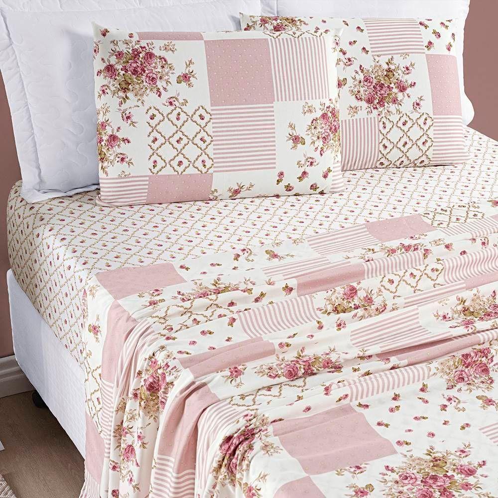 Colcha + Jogo De Cama Bouti Estampado Queen 07 Peças 100% Poliéster - Rosa Matura - 4
