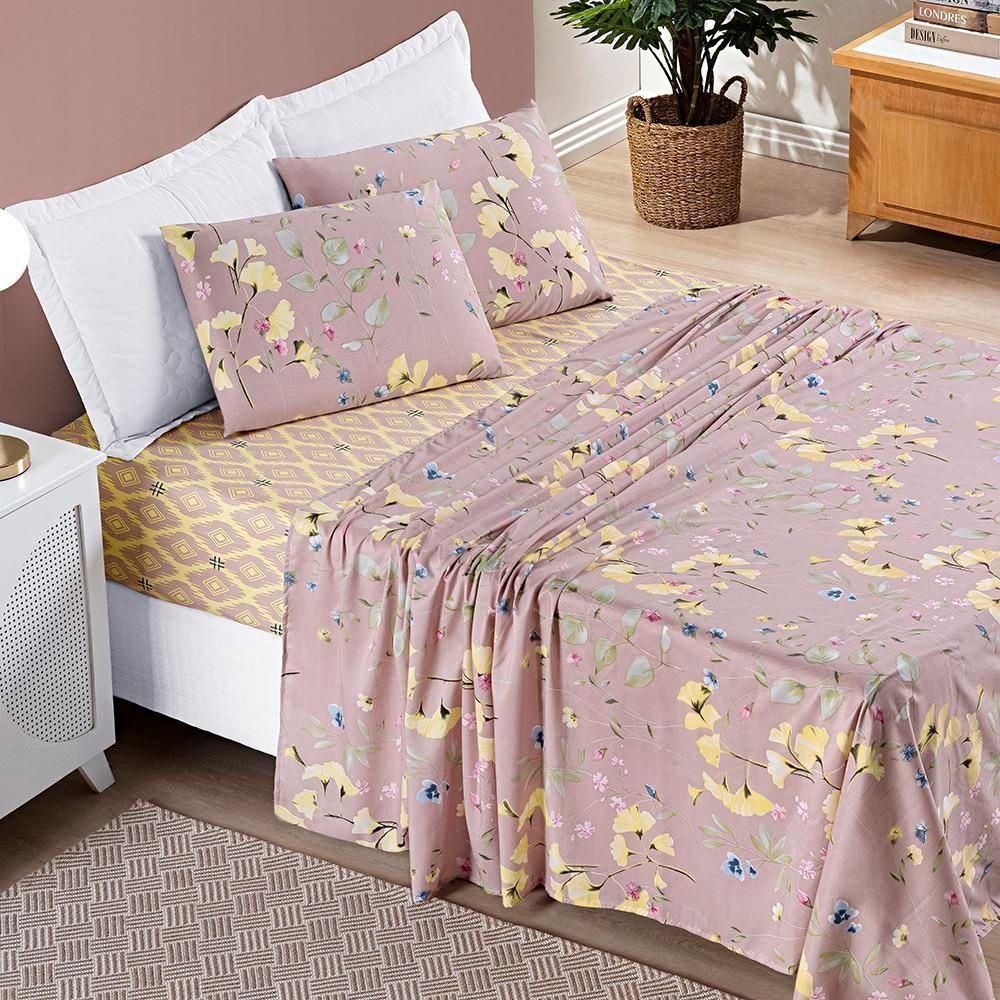 Colcha + Jogo De Cama Bouti Estampado King 07 Peças 100% Poliéster - Lavanda - 7