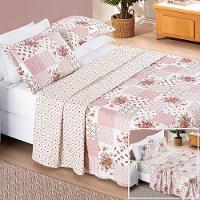 Colcha + Jogo De Cama Bouti Estampado Casal 07 Peças 100% Poliéster - Rosa Matura - 1