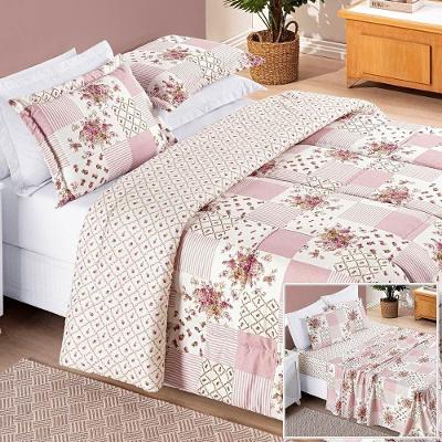 Edredom 2,60m X 2,40m + Jogo De Cama Bouti Estampado King 07 Peças 100% Poliéster - Rosa Matura