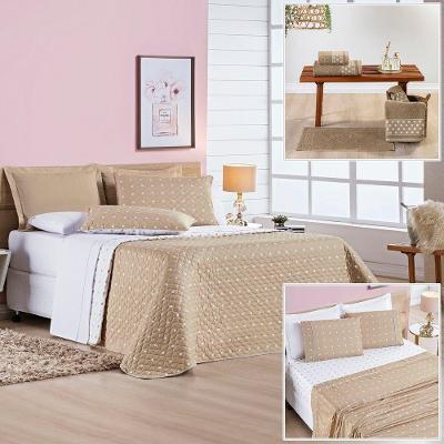 Cobre Leito + Jogo De Cama Solteiro + Jogo De Banho Petit Poá 10 Peças 100% Poliéster - Caqui