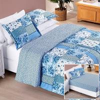 Edredom 2,60m X 2,40m + Jogo De Cama Bouti Estampado King 06 Peças 100% Poliéster - Azul Sereno - 1