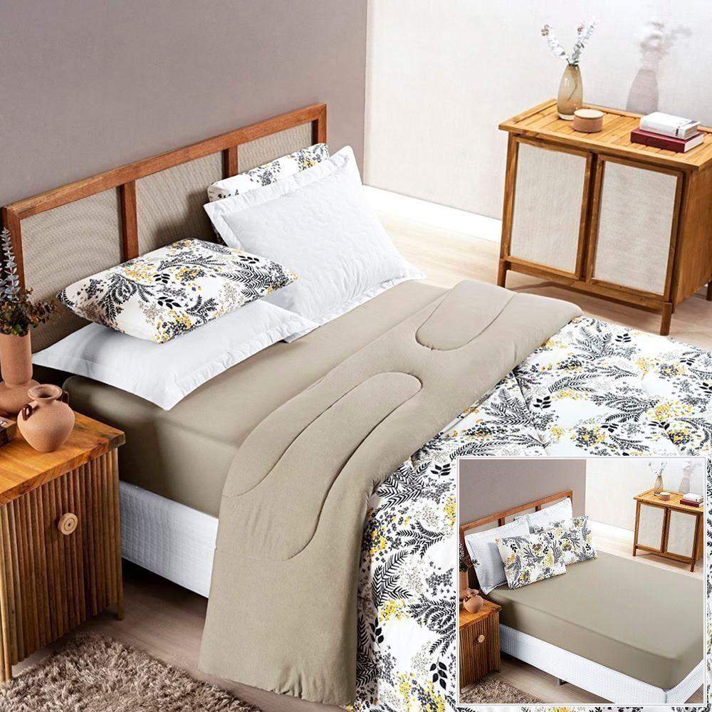 Edredom 2,60m X 2,40m + Jogo De Cama Malha Quality King 04 Peças 100% Algodão - Blossom - 1