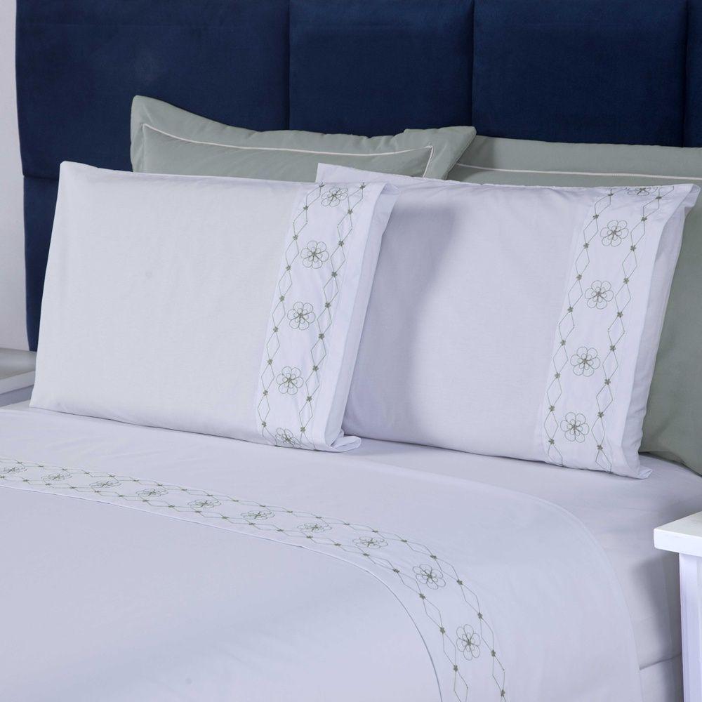 Edredom + Jogo De Cama 200 Fios Damasco King 15 Peças 100% Poliéster - Branco-cinza - 4