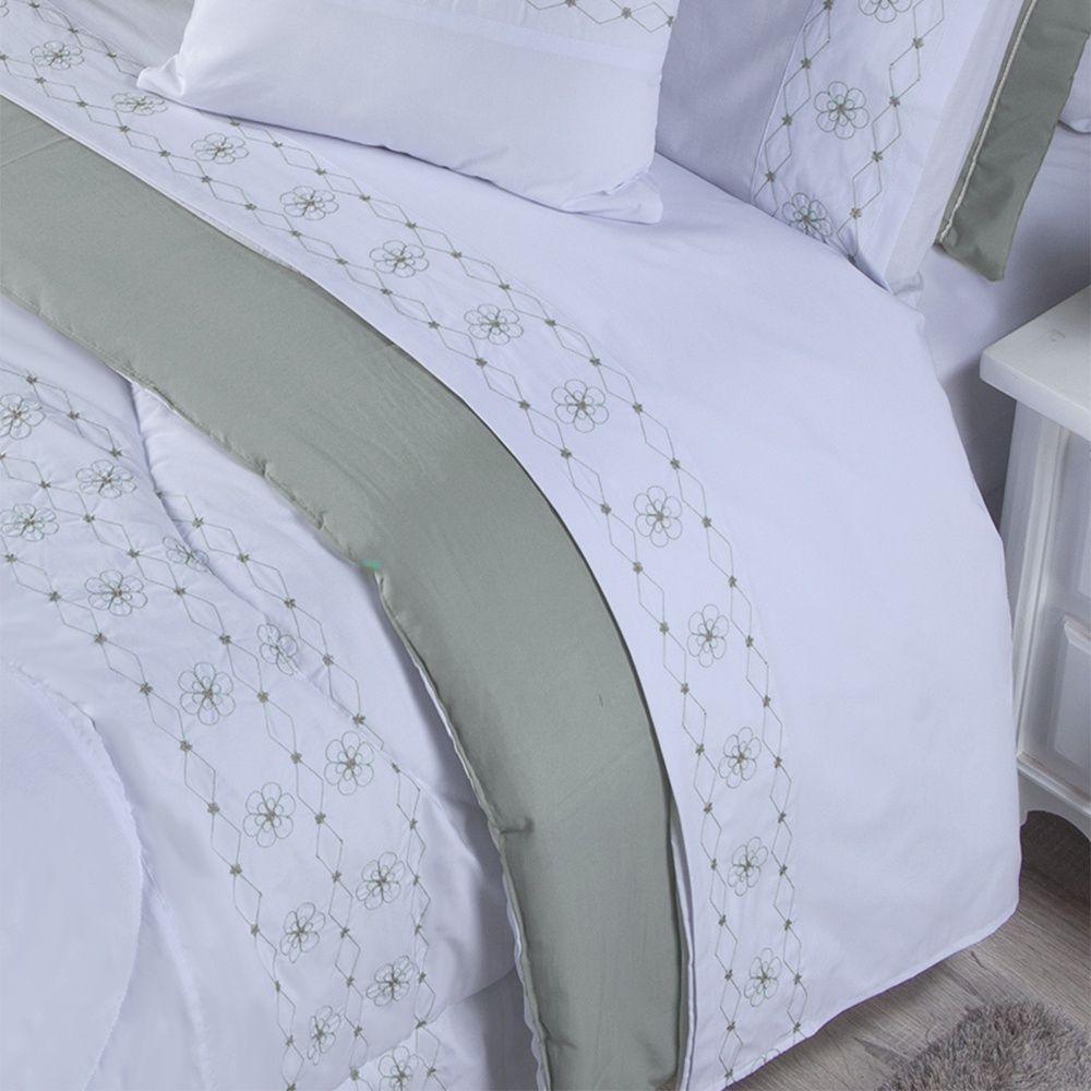 Edredom + Jogo De Cama 200 Fios Damasco King 15 Peças 100% Poliéster - Branco-cinza - 8