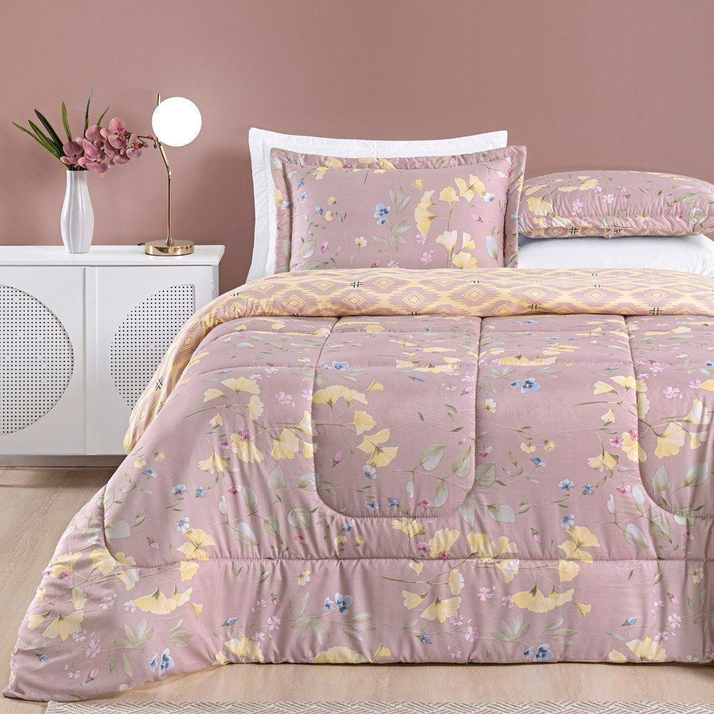 Edredom 2,40m X 2,20m + Jogo De Cama Dupla Face Estampado Bouti Casal 07 Peças 100% Poliéster - Lavanda - 3