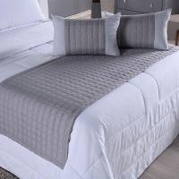 Cobre Leito Branco + Kit Peseira Matelado Copacabana Percal 300 Fios Queen 08 Peças 100% Poliéster - Branco-cinza - 8