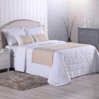 Cobre Leito Branco + Kit Peseira Matelado Copacabana Percal 300 Fios Queen 08 Peças 100% Poliéster - Branco-cáqui - 1
