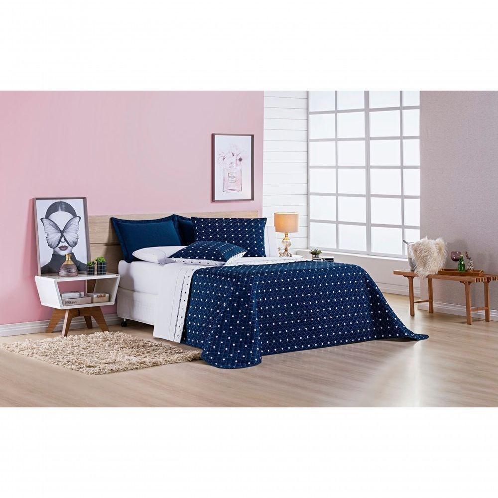 Cobre Leito + Jogo De Cama Queen + Jogo De Banho Petit Poá 12 Peças 100% Poliéster - Marinho - 3