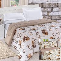 Edredom 2,60m X 2,40m + Jogo De Cama Malha Quality King 05 Peças 100% Algodão - Avelã - 1