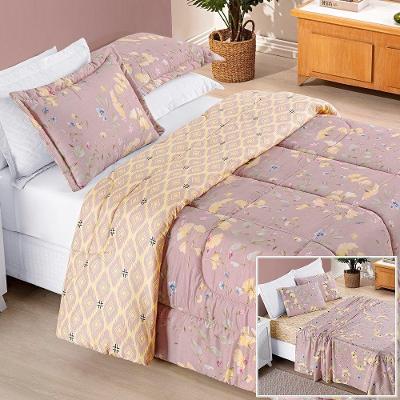 Edredom 2,60m X 2,40m + Jogo De Cama Bouti Estampado King 07 Peças 100% Poliéster - Lavanda