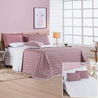 Cobre Leito + Jogo De Cama 200 Fios Petit Poá Queen 06 Peças 100% Poliéster - Rose - 1