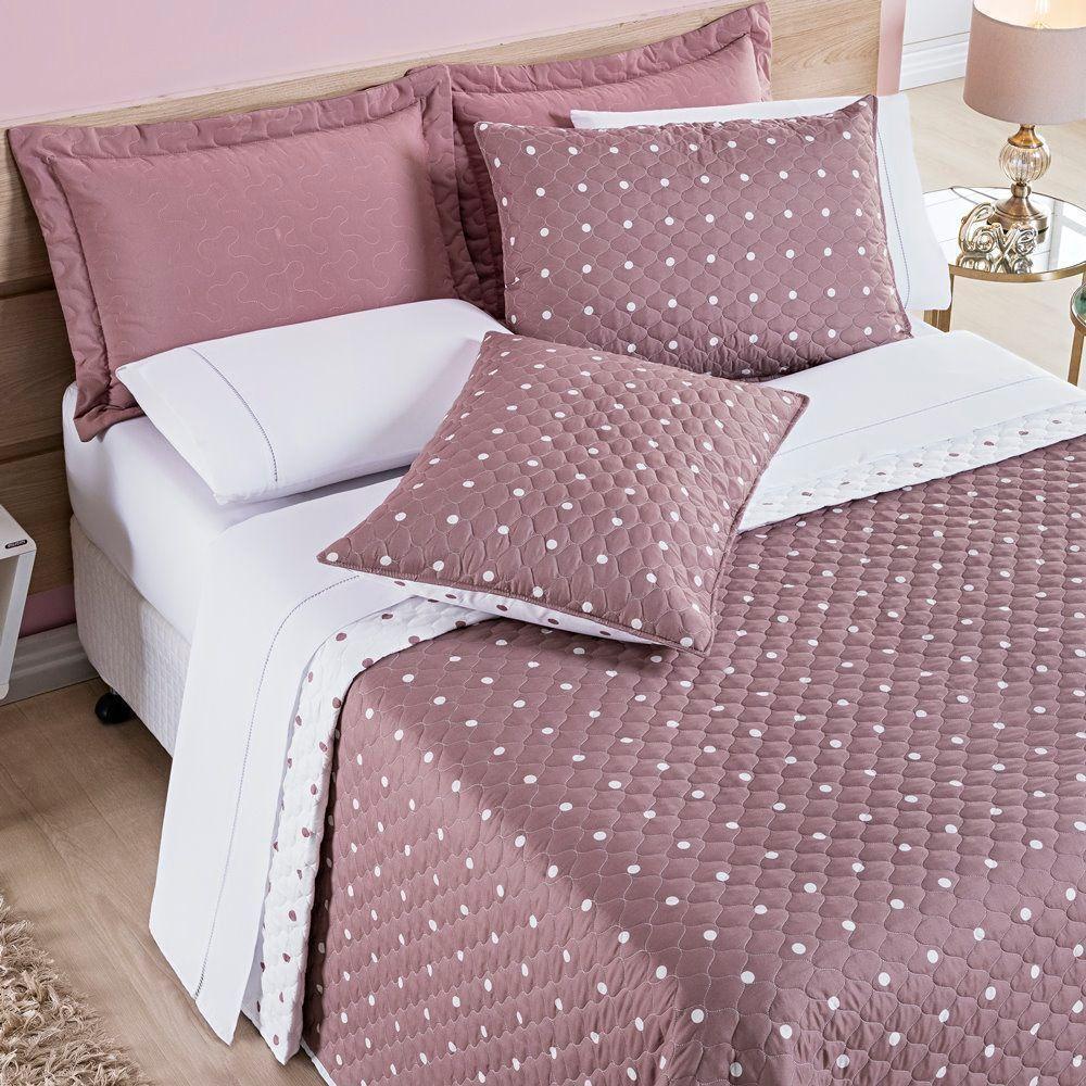 Cobre Leito + Jogo De Cama 200 Fios Petit Poá Solteiro 04 Peças 100% Poliéster - Rose - 5