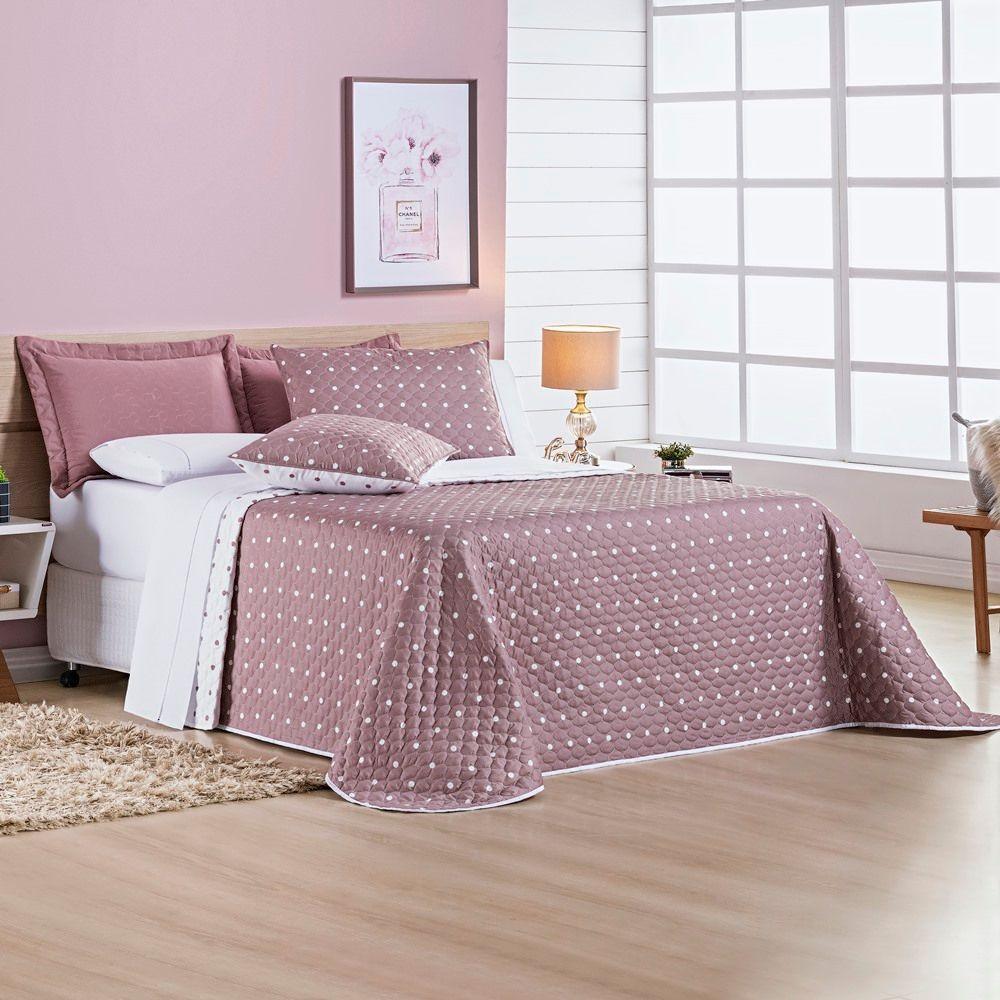 Cobre Leito + Jogo De Cama 200 Fios Petit Poá Solteiro 04 Peças 100% Poliéster - Rose - 6