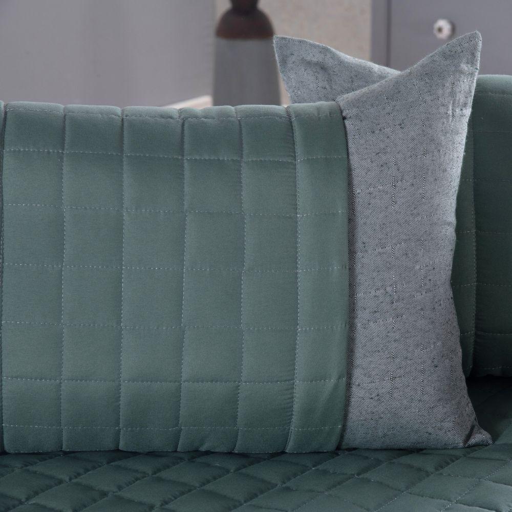 Cobre Leito Branco + Kit Peseira Matelado Copacabana Percal 300 Fios King 08 Peças 100% Poliéster - Branco-verde - 7