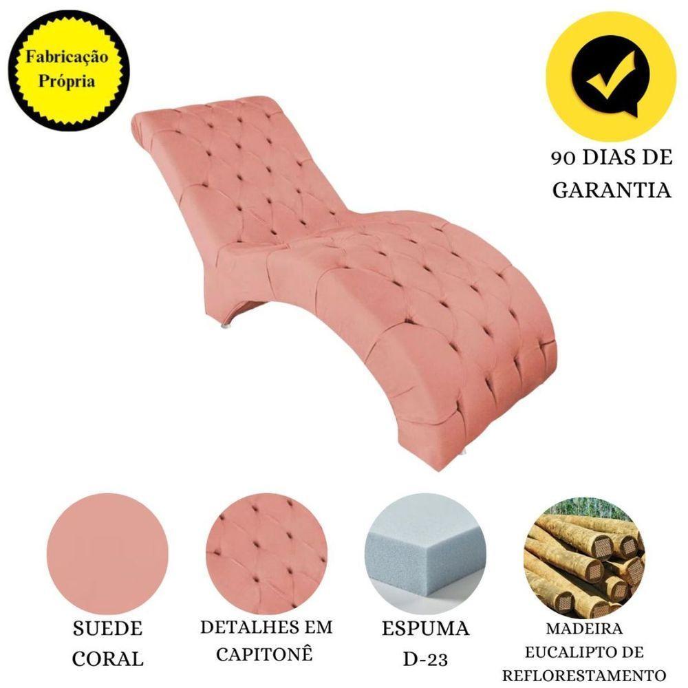 Recamier Divã Espreguiçadeira Para E Sala Cliníca Estética Antonella Suede Cor:coral - 4
