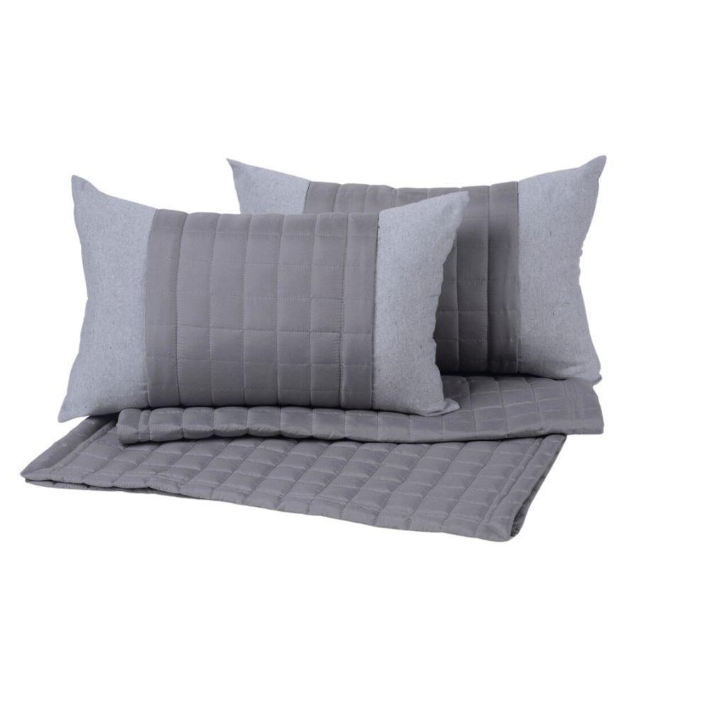 Cobre Leito Branco + Kit Peseira Matelado Copacabana Percal 300 Fios King 08 Peças 100% Poliéster - Branco-cinza - 6