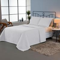 Cobre Leito Branco + Kit Peseira Matelado Copacabana Percal 300 Fios King 08 Peças 100% Poliéster - Branco-cinza - 3