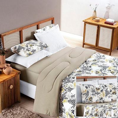 Edredom 2,60m X 2,40m + Jogo De Cama Malha Quality King 05 Peças 100% Algodão - Blossom