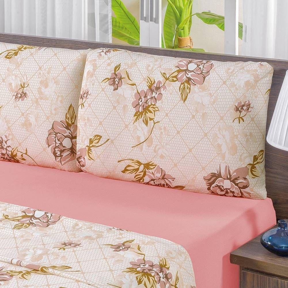 Edredom 2,60m X 2,40m + Jogo De Cama Malha Quality King 05 Peças 100% Algodão - Rosê - 7