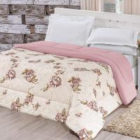 Edredom 2,60m X 2,40m + Jogo De Cama Malha Quality King 05 Peças 100% Algodão - Rosê