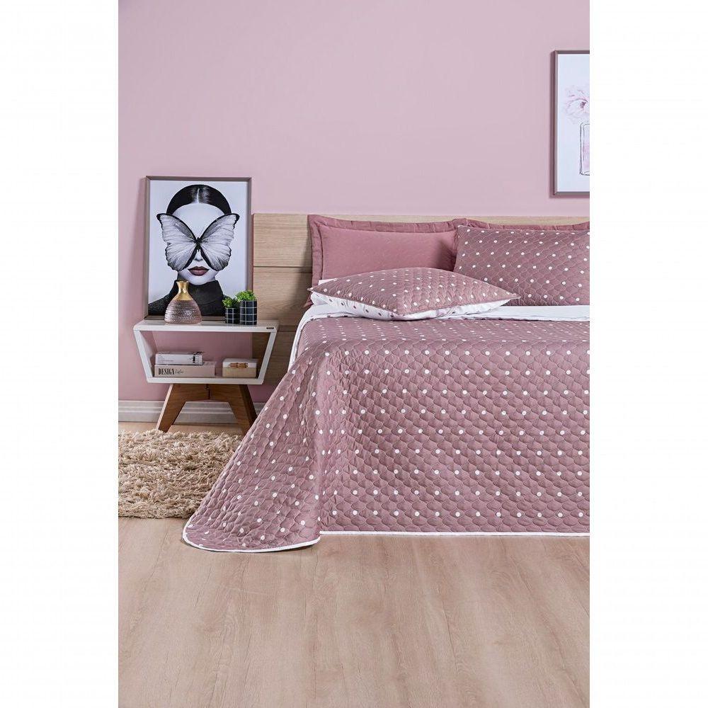 Cobre Leito + Jogo De Cama Casal Padrão + Jogo De Banho Petit Poá 12 Peças 100% Poliéster - Rose - 6