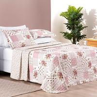 Colcha + Jogo De Cama Bouti Estampado King 06 Peças 100% Poliéster - Rosa Matura - 6