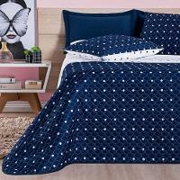 Cobre Leito + Jogo De Cama 200 Fios Petit Poá Solteiro 05 Peças 100% Poliéster - Marinho - 6